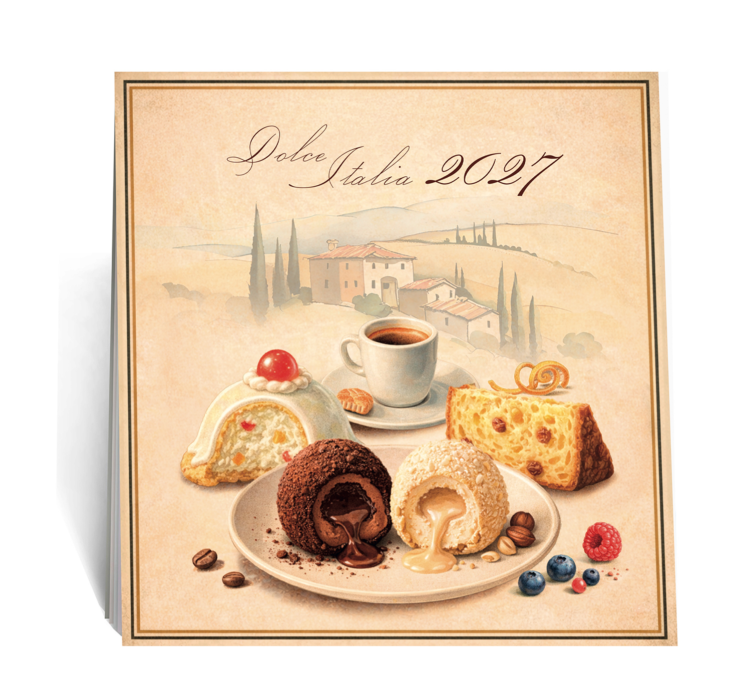 Kalendarz ścienny Dolce Italia 2027 z ilustracjami włoskich deserów